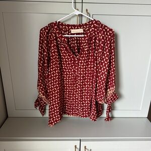 Natalie Martin sand dollar print red silky blouse